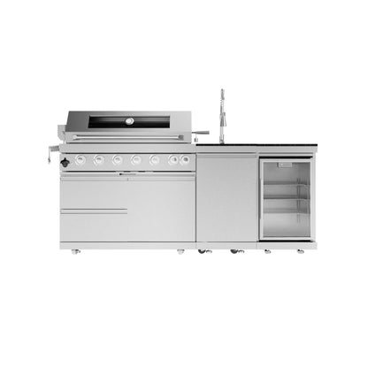 44-Inch 6-Burner 85,000 BTU Deluxe Stainless Steel Gas Outdoor Kitchen Island Grill with Wine Cooler Refrigerator, Rotisserie, Granite Countertops, Storage Cabinets & Drawers