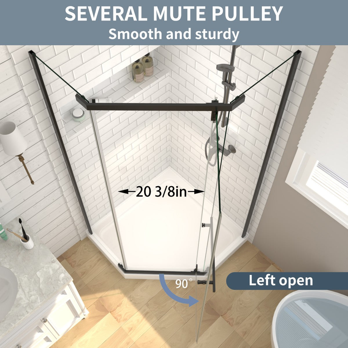 Prism Neo-Angle Frameless Shower Door 38 in. W x 72 in. H Corner Shower Enclosure,6mm Clear Glass,Pivot Shower Doors,Matte Black,Not Base