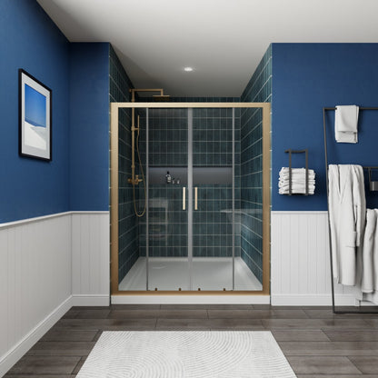 Holden 56-60"W x 70"H Easy Clean Shatter Proof Double Framed Sliding Shower Door with 1/4" (6mm) Clear SGCC Tempered Glass,Brushed Gold Finish