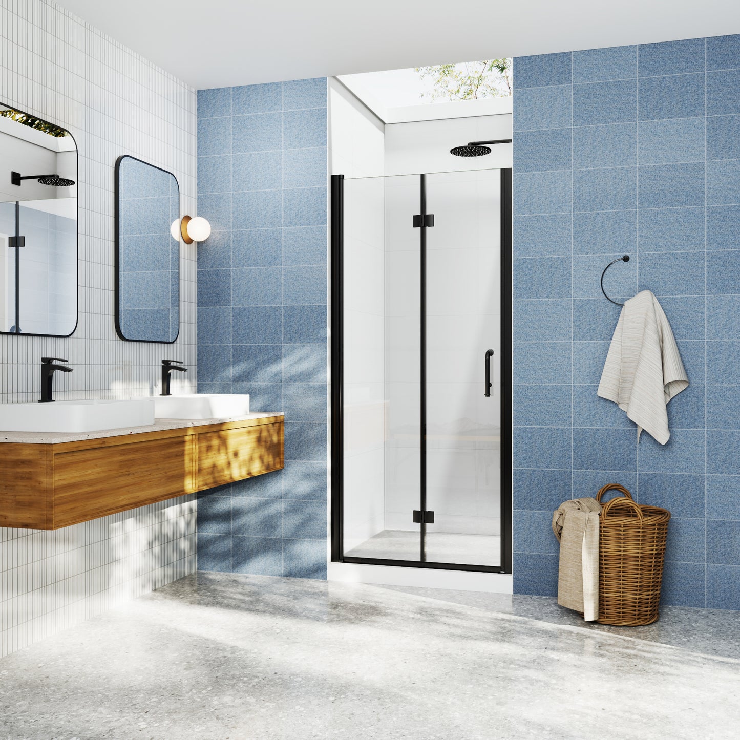 Adapt Allsumhome Bifold Shower Door 34-36 in.W x 72 in.H Pivot Swing Shower Doors,Matte Black,Clear Tempered Glass