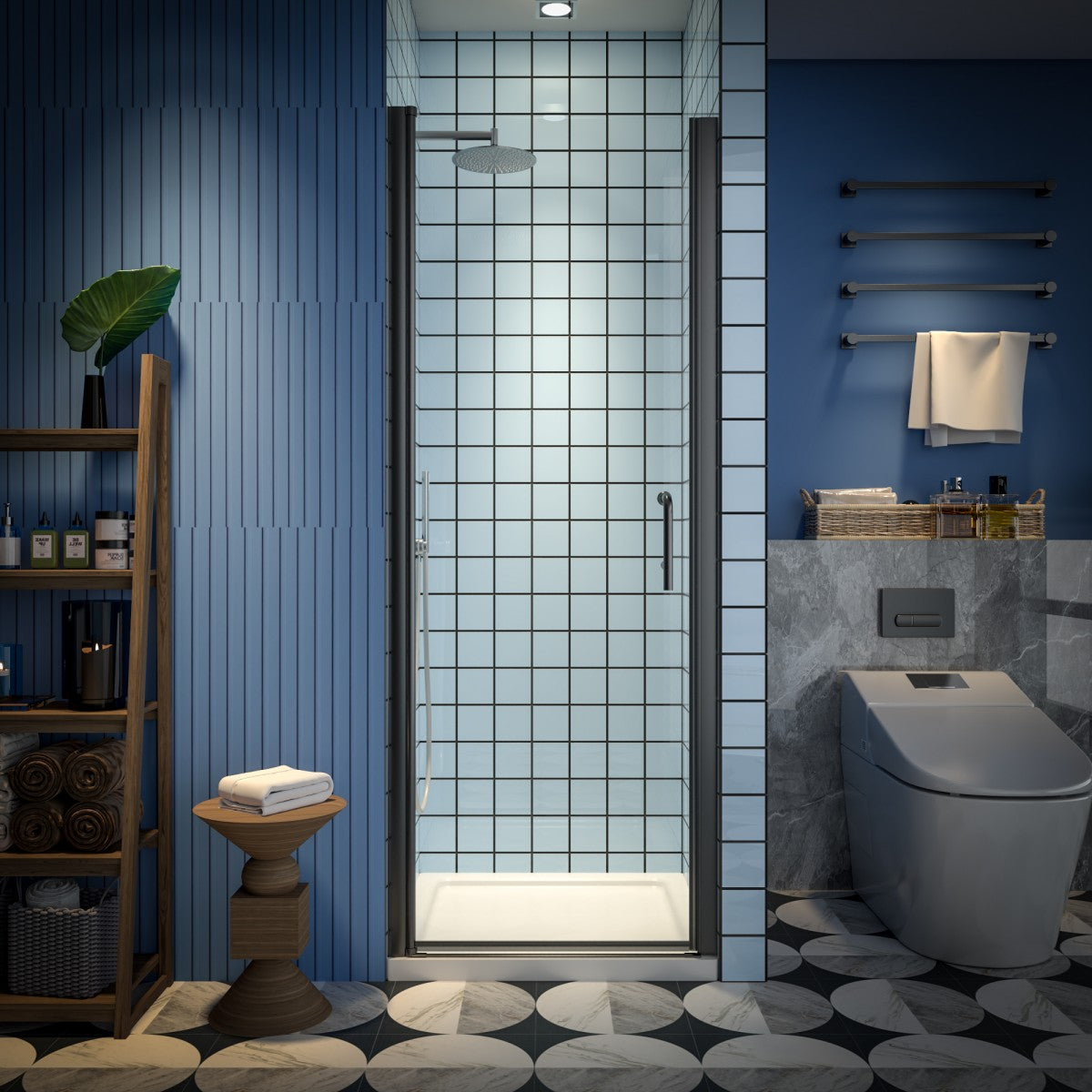 Classy 28-30"x72" Frameless Shower Door in Matte Black,Water Repellent Glass with Seal Strip Parts and Handle,6mm Glass Shower Door - ExBriteUSA