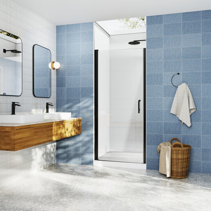 Classy 32-34" W x 72" H Pivot Shower Door Semi-Frameless,Matte Black Install Glass Shower Door