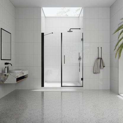 Valor-W Allsumhome 56-58"Wx71"H Semi-Frameless Pivot Glass Shower Door,Pivot Shower Door,SGCC Tempered Glass,Matte Black,Reversible Installation