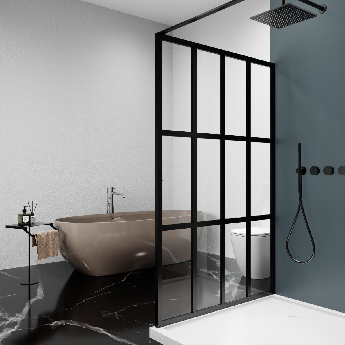 Atlas 46" X 72" Black Shower Door Clear Tempered Glass Framed Shower Screen Walk-in,Corner shower door - ExBriteUSA