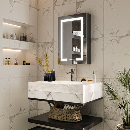 Boost-M1 20" W x 30" H Light Medicine Cabinet Recessed or Surface Mount Aluminum Adjustable Shelves Vanity Mirror Cabinet, Black Frame, Hinge on the Left - ExBriteUSA