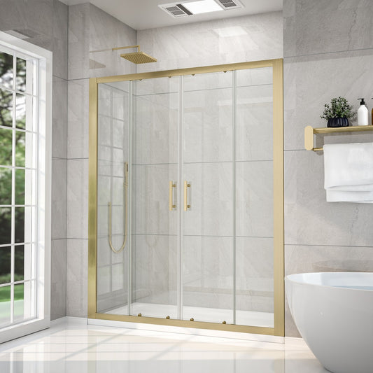 Holden 56-60"W x 70"H Easy Clean Shatter Proof Double Framed Sliding Shower Door with 1/4" (6mm) Clear SGCC Tempered Glass,Brushed Gold Finish