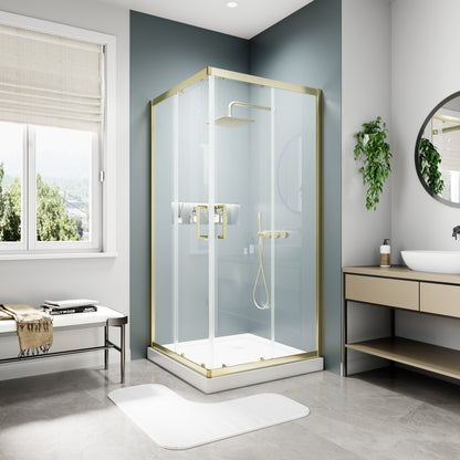 Haven 38" x 72" Corner Shower Enclosure,6mm Clear Glass,Double Sliding Shower Doors,Brushed Gold,Not Base,Adjustable