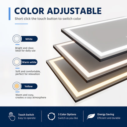 Nivor 64"x21" Dimmable LED Full-Length Floor Framed Mirror with Stand, 3-Color Lights & Wall-Mount Option