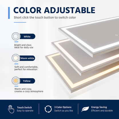 Nivor 80"x32" Dimmable LED Full-Length Floor Framed Mirror with Stand, 3-Color Lights & Wall-Mount Option