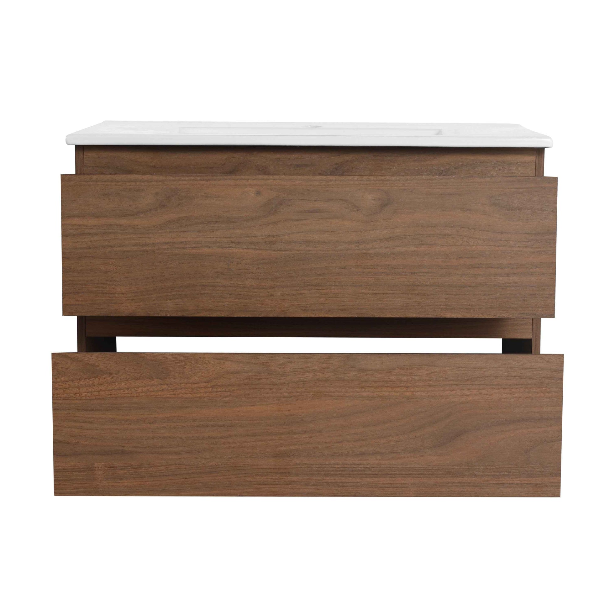 30' Wall-Mounted Bathroom Vanity With Ceramic Sink, KD-Package,2-Soft Close Drawers, KD-Package