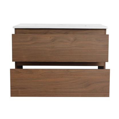30' Wall-Mounted Bathroom Vanity With Ceramic Sink, KD-Package,2-Soft Close Drawers, KD-Package