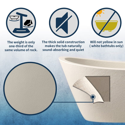 Allsumhome RockEB 67" Freestanding Bathtub - Stone Touch in Milky Coffee, Scratch-proof, cUPC Certified Freestanding Bath Tubs