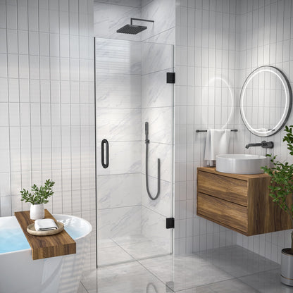 Valor Shower Door 28in.W x 72in.H Semi-Frameless Hinged Shower Door,Shower Room Glass Door with Clear Tempered Shower Glass Panel,Black