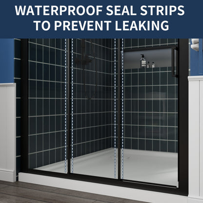 Nexus 56-60W x 70.H Easy Clean Double Framed Sliding Shower Door with 1/4" (6mm) Clear SGCC Tempered Glass,Matte Black Finish