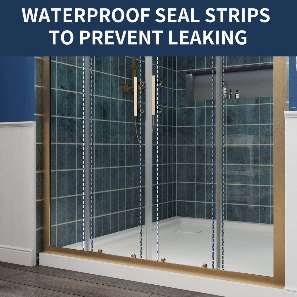 Holden 56-60"W x 70"H Easy Clean Shatter Proof Double Framed Sliding Shower Door with 1/4" (6mm) Clear SGCC Tempered Glass,Brushed Gold Finish