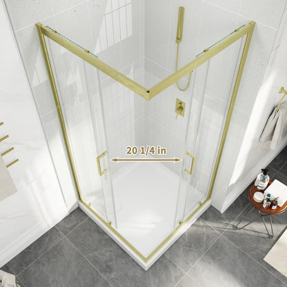 Haven 36" x 72" Corner Shower Enclosure,6mm Clear Glass,Double Sliding Shower Doors,Brushed Gold,Not Base,Adjustable