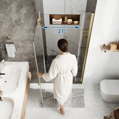 35-36" x 74" Pivot Frameless Shower Door,Brushed Gold,Easy clean|ExBrite Valor Series