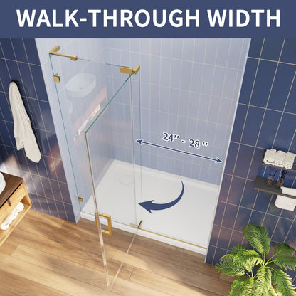 Flexi-L 50-54" W X 70" H Bathroom Glass Shower Doors,Semi-Frameless Brushed Gold,Tempered Glass Shower Door With Handle