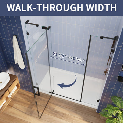 Flexi-L 56-60" W X 70" H Bathroom Glass Shower Doors,Semi-Frameless Matte Black,Tempered Glass Shower Door With Handle