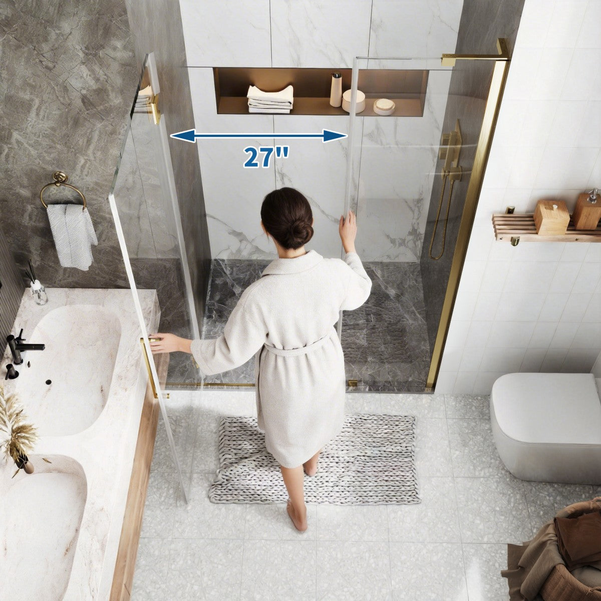 47-48" x 74" Pivot Frameless Shower Door,Brushed Gold,Easy clean|ExBrite Valor Series