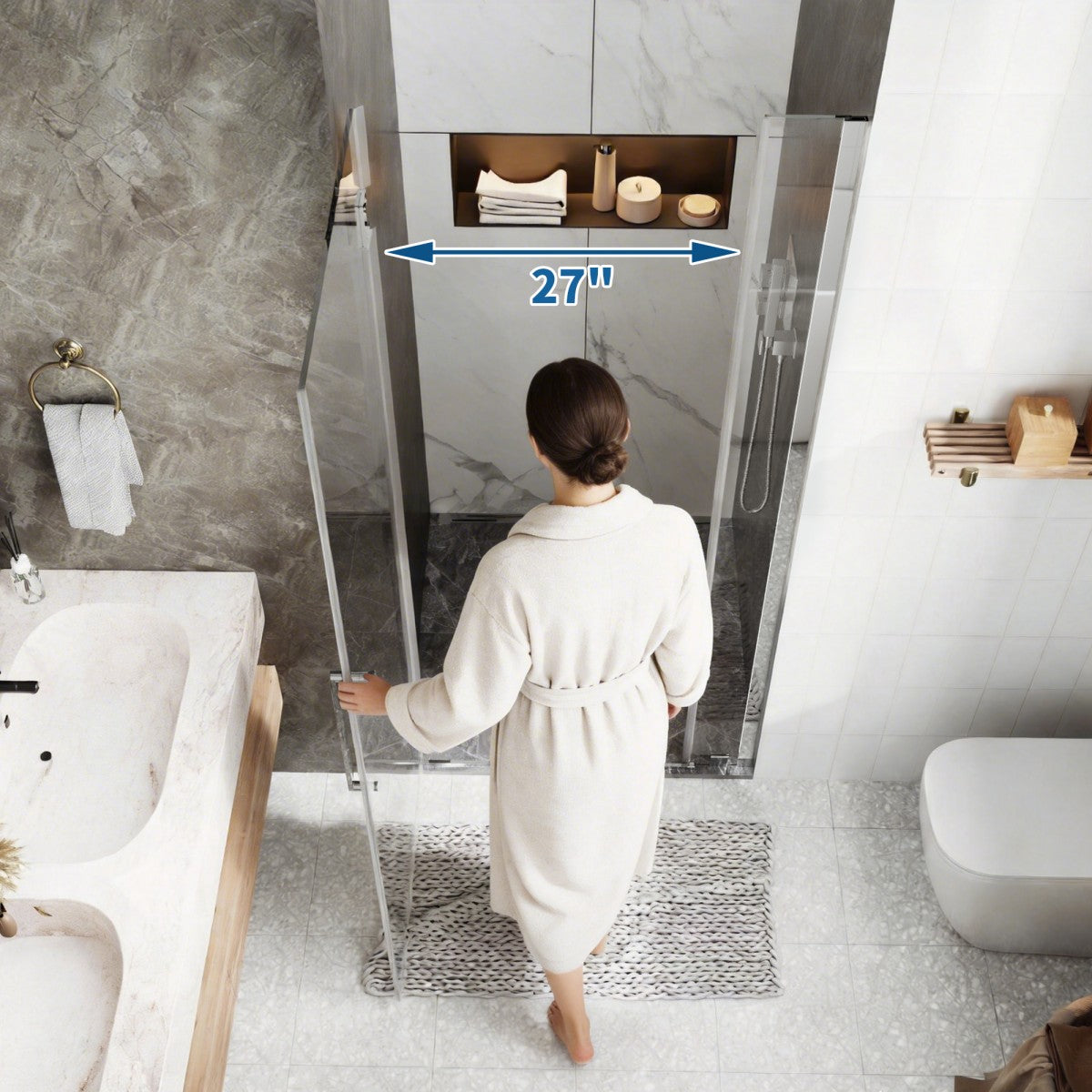 35-36" x 74" Pivot Frameless Shower Door,Chrome,Easy clean|ExBrite Valor Series