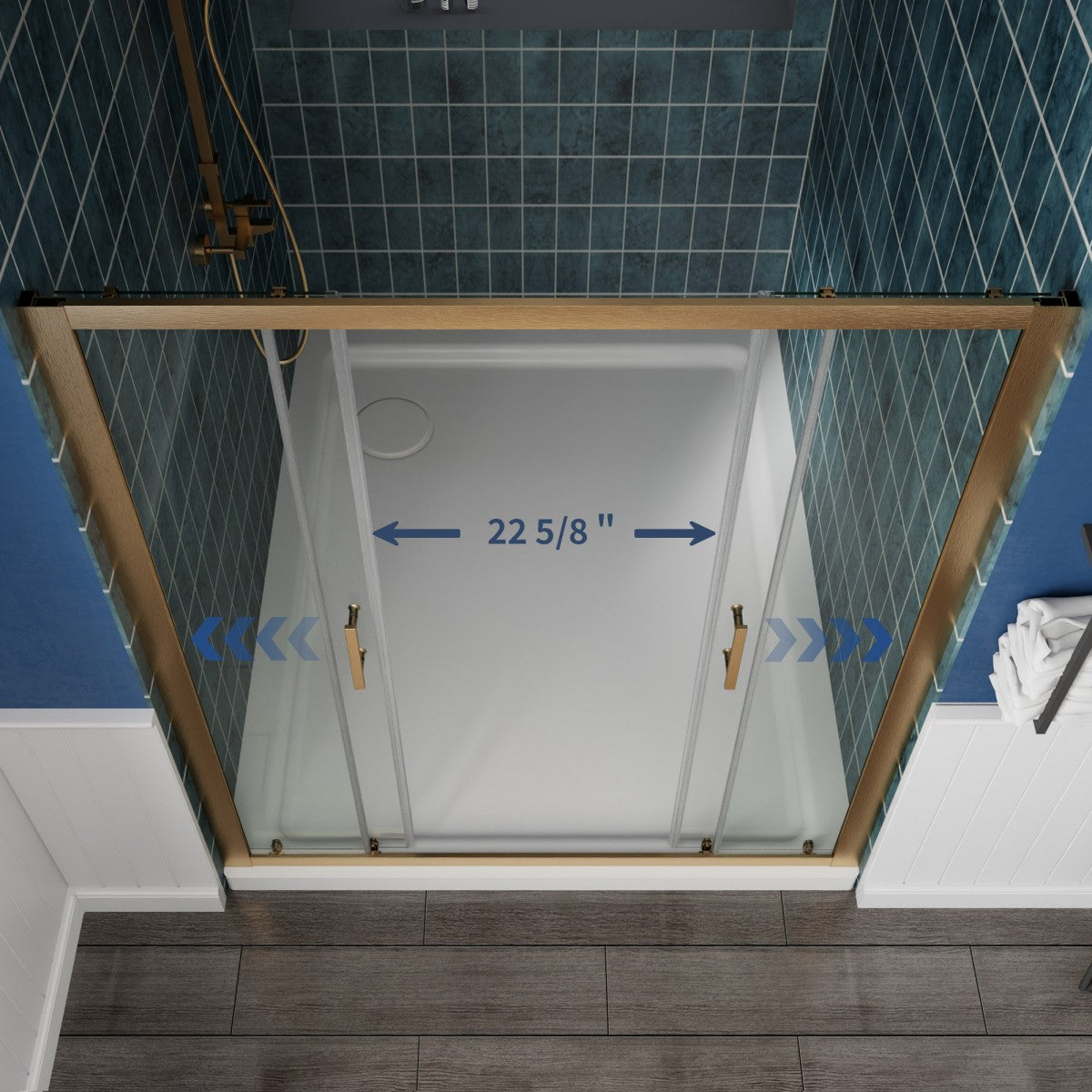 Holden 56-60"W x 70"H Easy Clean Shatter Proof Double Framed Sliding Shower Door with 1/4" (6mm) Clear SGCC Tempered Glass,Brushed Gold Finish