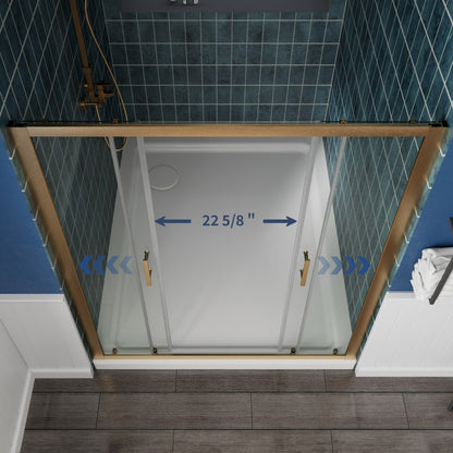 Holden 56-60"W x 70"H Easy Clean Shatter Proof Double Framed Sliding Shower Door with 1/4" (6mm) Clear SGCC Tempered Glass,Brushed Gold Finish