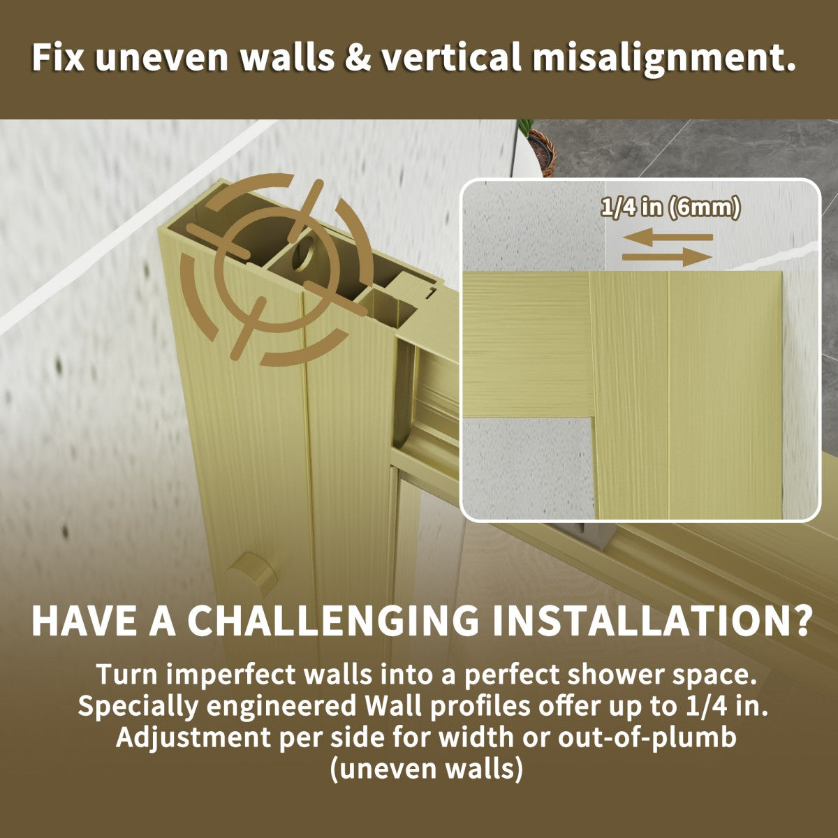 Haven 36" x 72" Corner Shower Enclosure,6mm Clear Glass,Double Sliding Shower Doors,Brushed Gold,Not Base,Adjustable