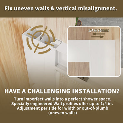 Haven-S 36" x 72" Corner Shower Enclosure,6mm Clear Glass,Double Sliding Shower Doors,White,Not Base,Adjustable