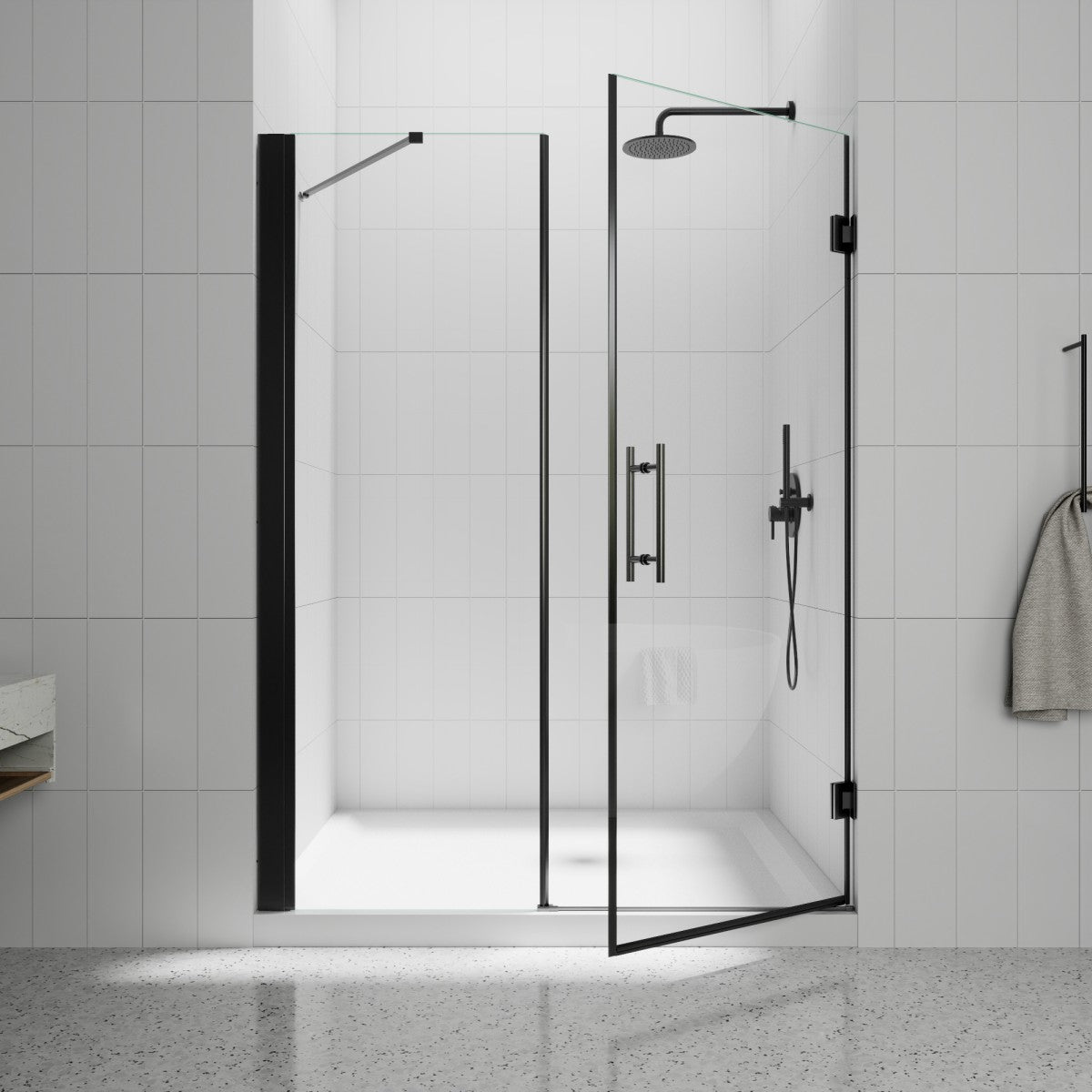 Valor-W Allsumhome 56-58"Wx71"H Semi-Frameless Pivot Glass Shower Door,Pivot Shower Door,SGCC Tempered Glass,Matte Black,Reversible Installation