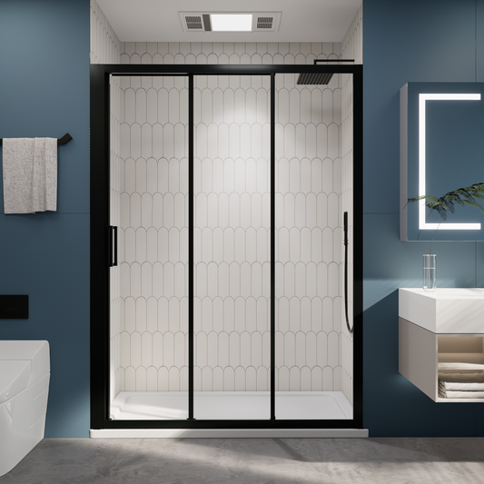 Nexus 56-60W x 70.H Easy Clean Double Framed Sliding Shower Door with 1/4" (6mm) Clear SGCC Tempered Glass,Matte Black Finish