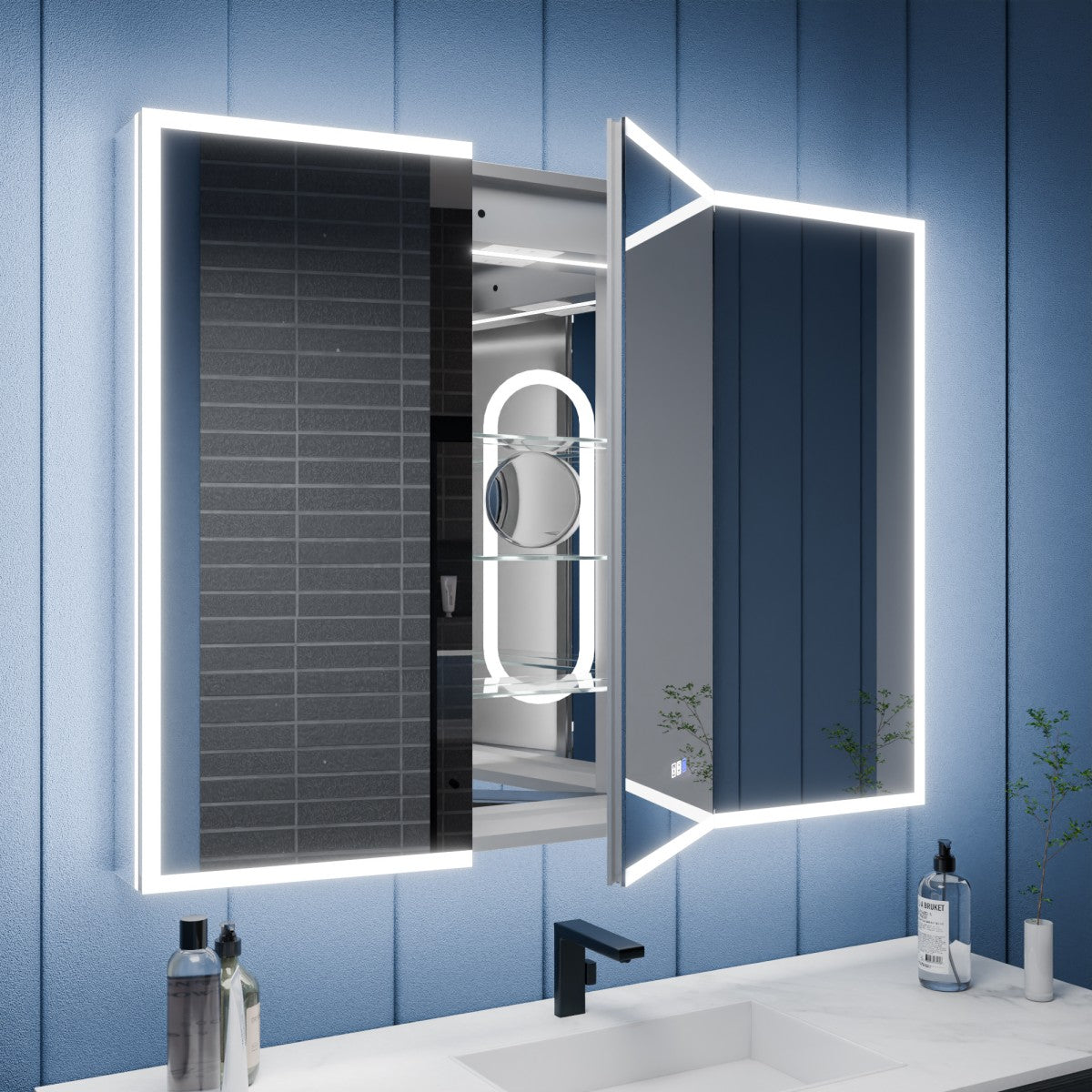 Illusion 48" x 32" LED Lighted Medicine Cabinet with Outlet, Front and Back Light