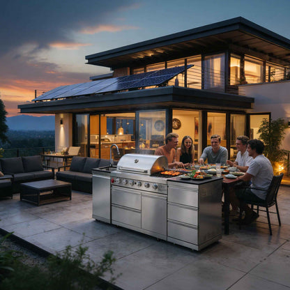 Outdoor Kitchen Island 83.3 Inch 4+1 Burner Propane Gas BBQ Grill 71500 BTU 304 Stainless Steel Silver Color With CSA, ETL Certification + Sink