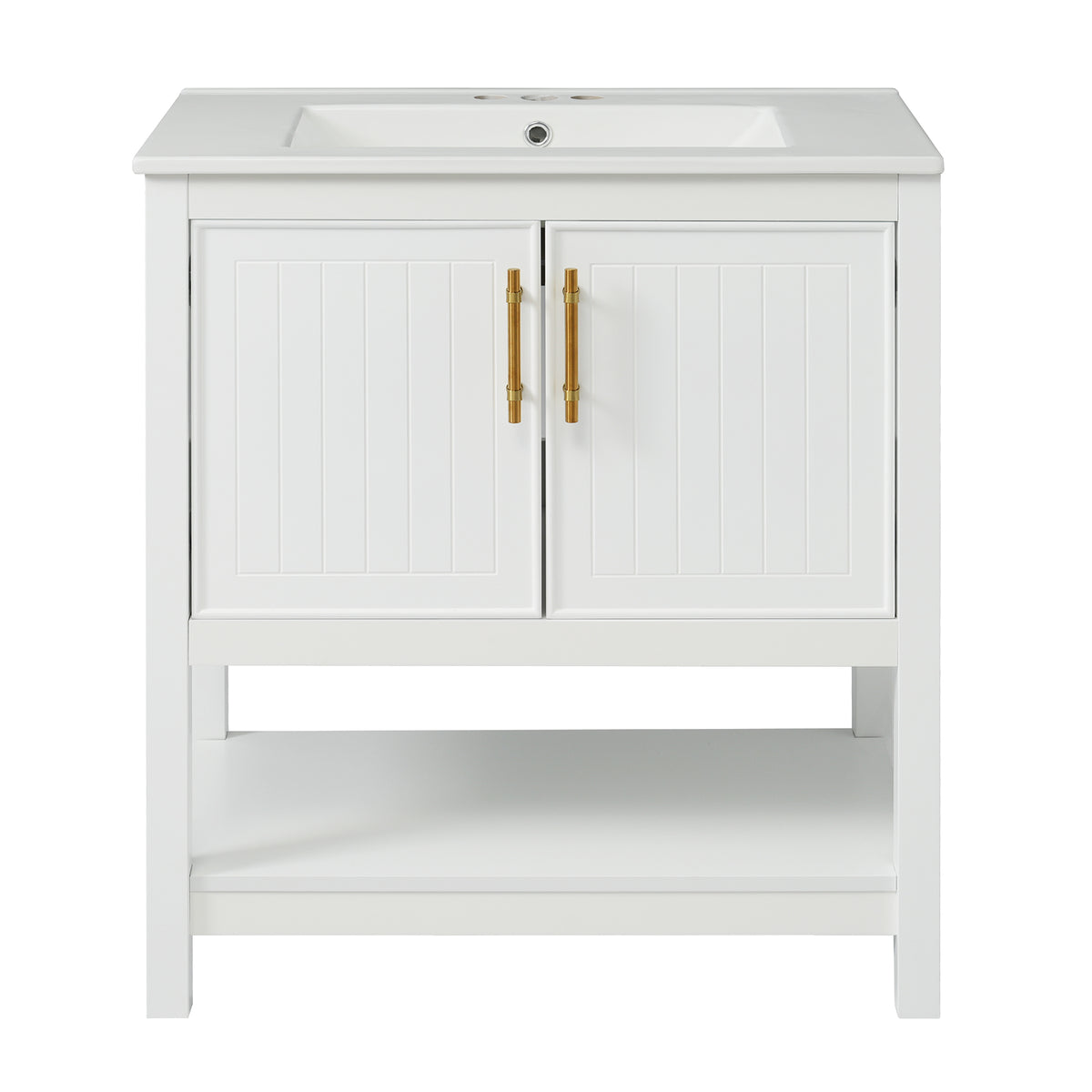 Exbrite 30-Inch White Bathroom Vanity with Ceramic Sink and Ample Storage