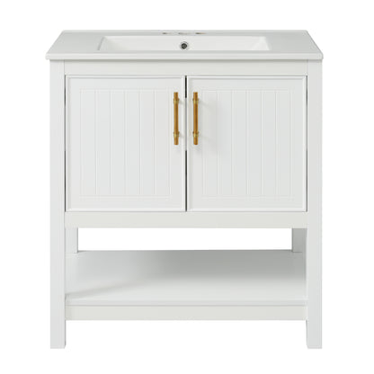 Exbrite 30-Inch White Bathroom Vanity with Ceramic Sink and Ample Storage