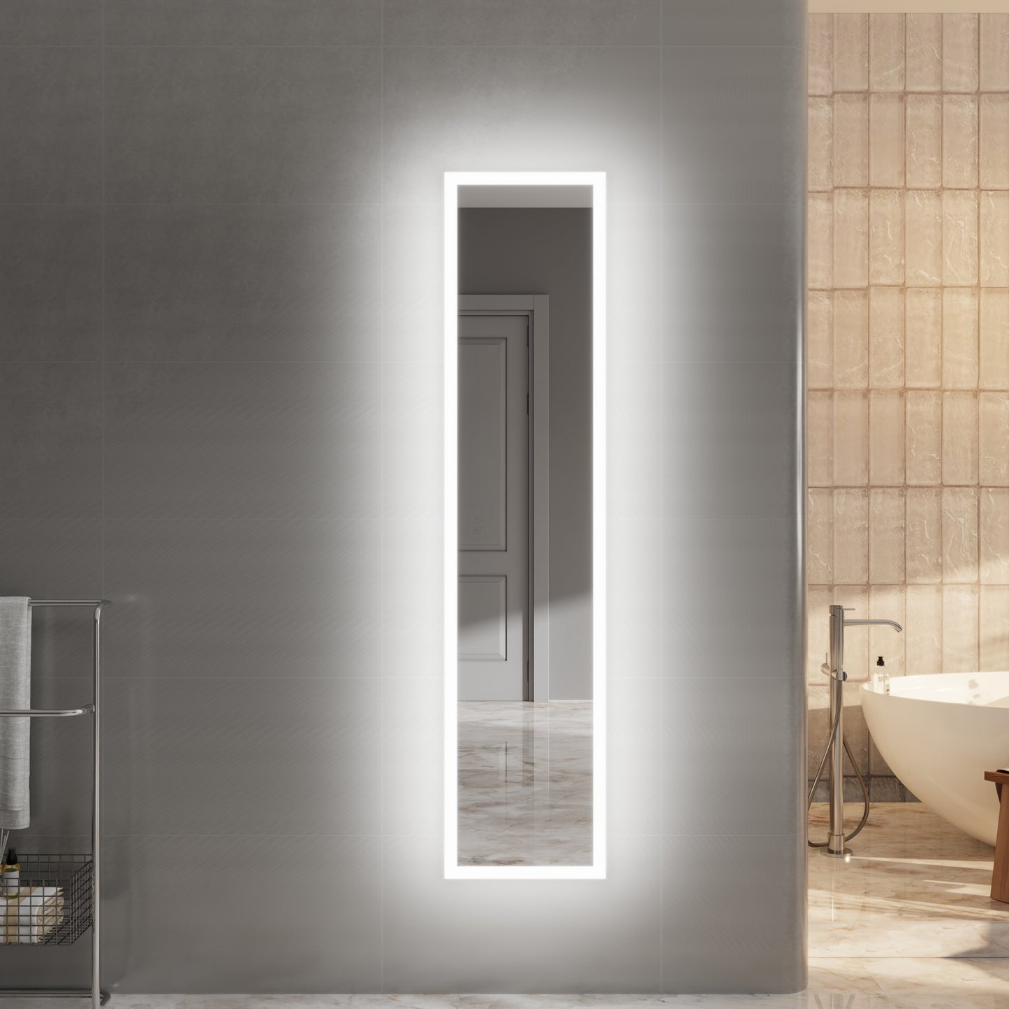 Allsum 16-1/8" x 70-1/8" Full Length Lighted Frameless Single Door Medicine Cabinet