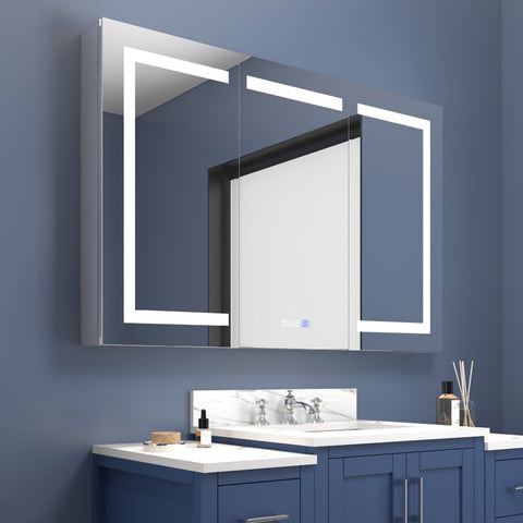 Boost-M1 48" W x 32" H LED Lighted Recessed Medicine Cabinets with Mirror - Surface or Recessed Installation