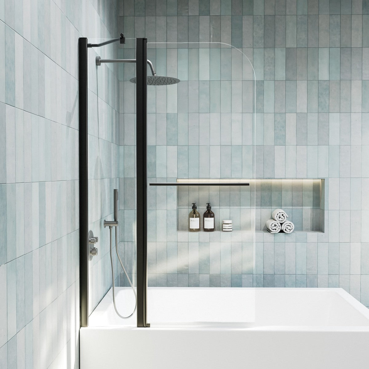 Classy-LB 35.2-36" x 58" Bathtub Screen Panel Pivot Swing Shower Door for Bathtub 180° Pivot 6mm Tempered Glass,Black