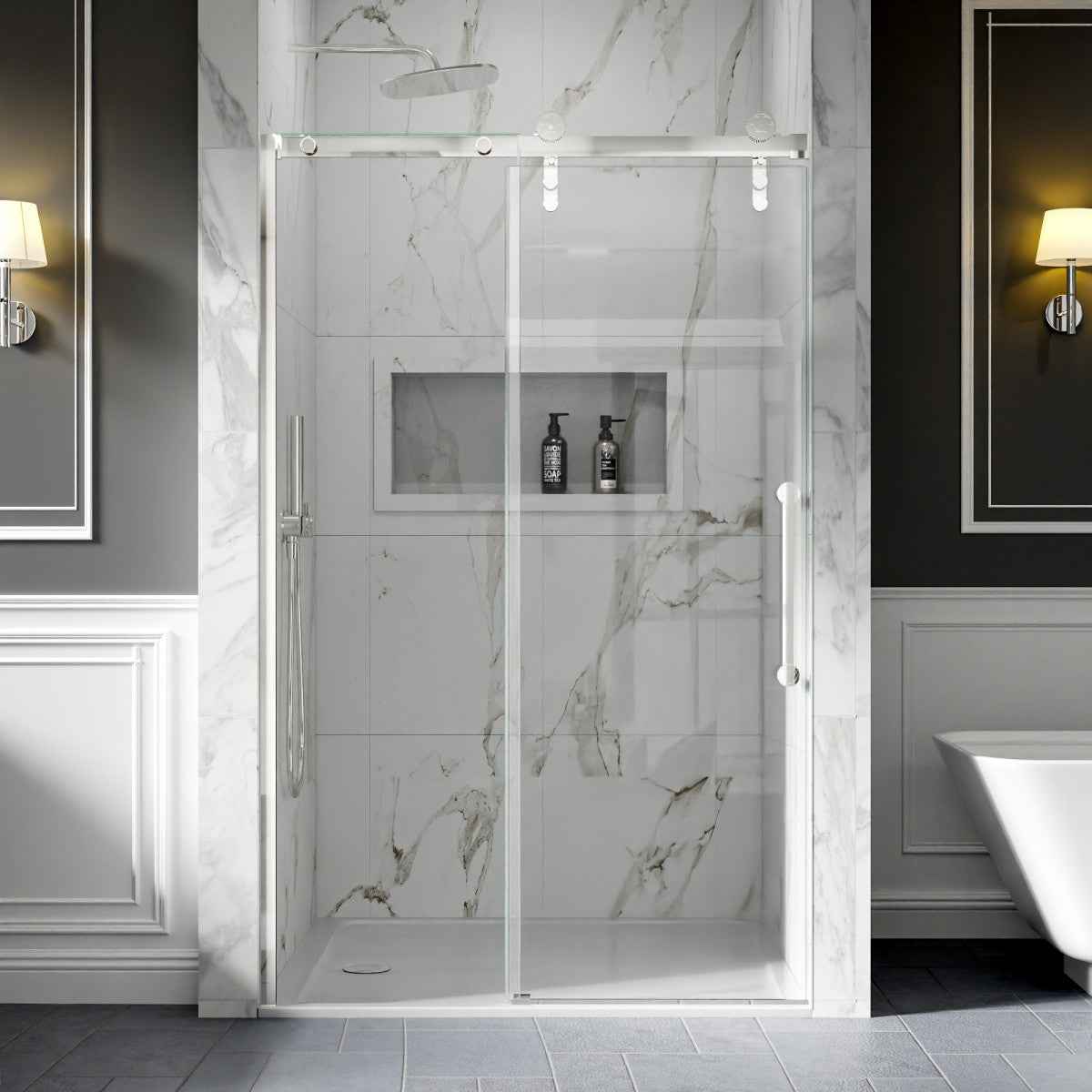 44-48" x 76" Frameless Sliding Shower door,Chrome,Easy clean|ExBrite Elysian-G Series