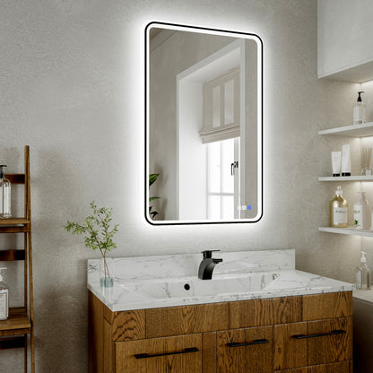 Lumina 24" W x 36" H LED Lighted Bathroom Mirror,High Illuminate, Inner & Outer Lighting,Anti-Fog, Dimmable,Black Frame with Rounded Corners