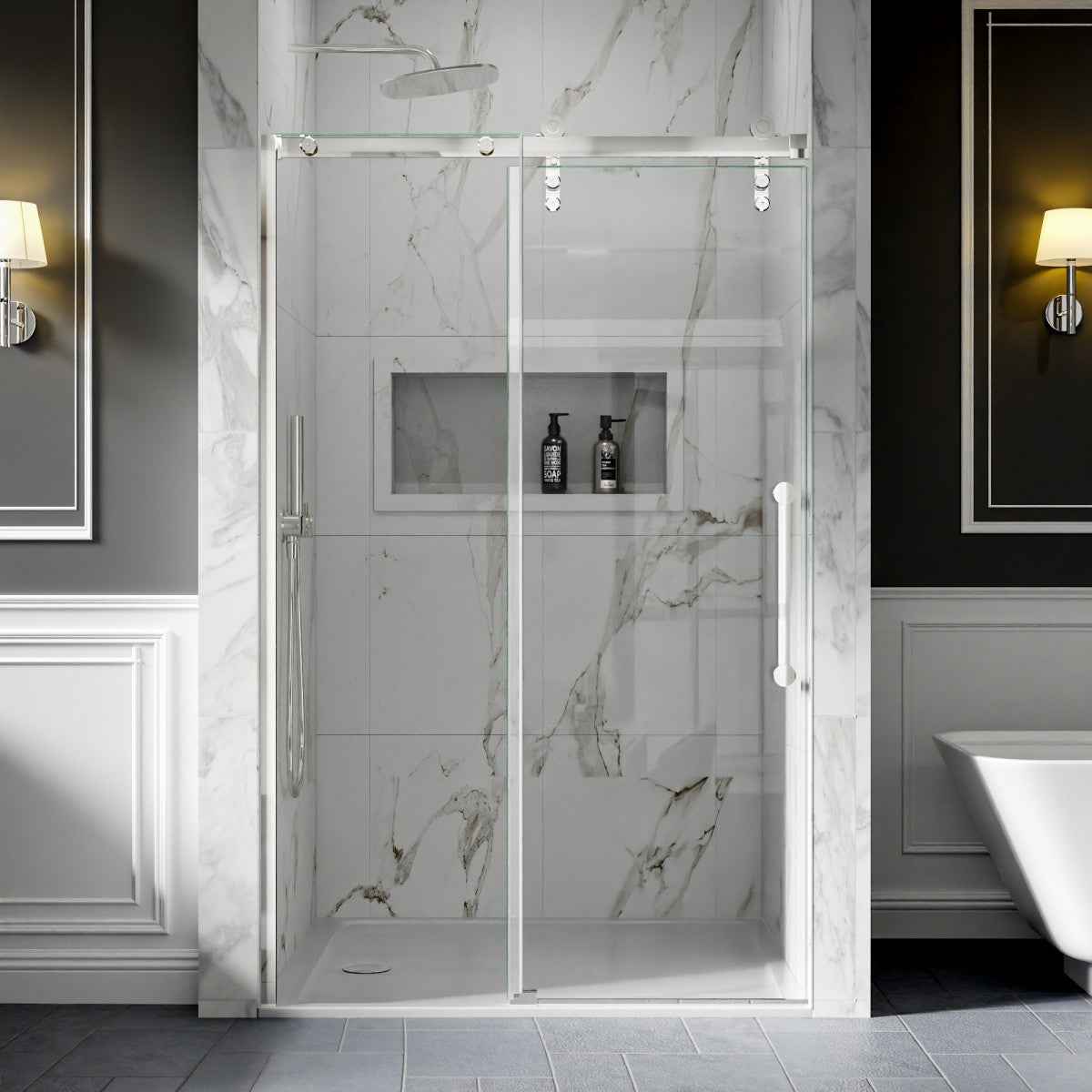 44-48" x 76" Frameless Sliding Shower door,Chrome,Easy clean|ExBrite Elysian-M Series