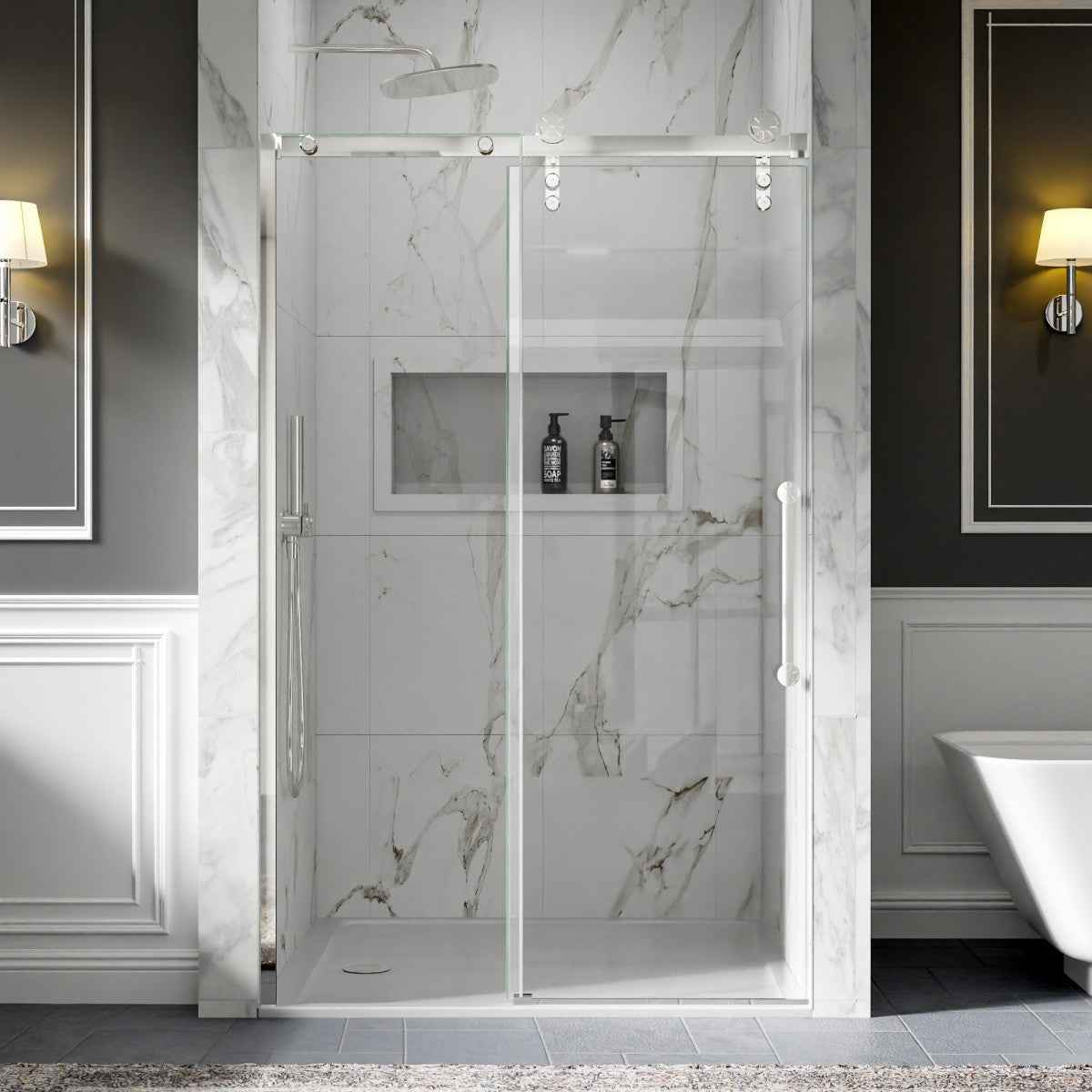 44-48" x 76" Frameless Sliding Shower door,Chrome,Easy clean|ExBrite Elysian-S Series