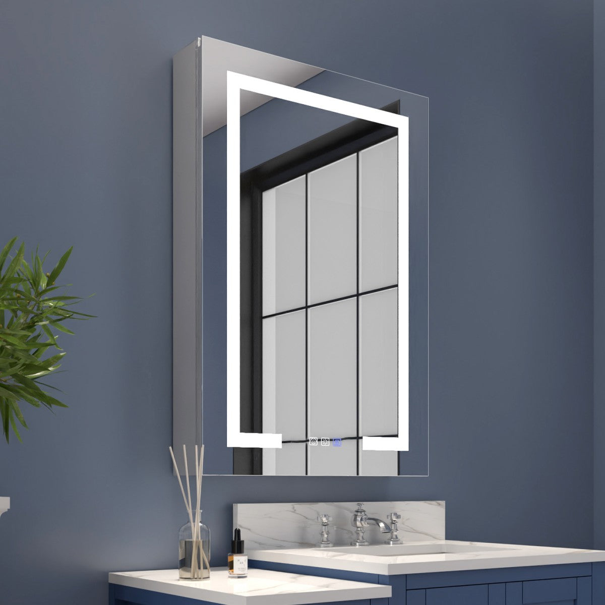 Boost-M2 24" W x 36" H LED Lighted Bathroom Medicine Cabinet with Mirror and Clock