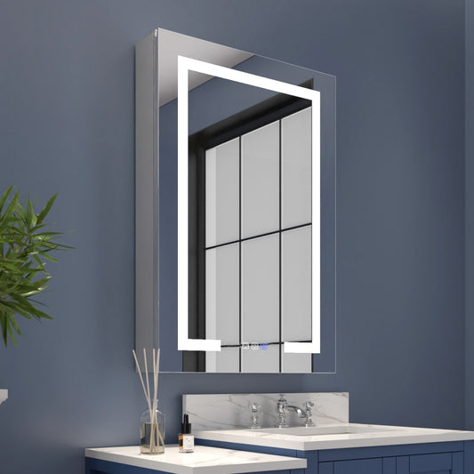 Boost-M2 24" W x 36" H LED Lighted Bathroom Medicine Cabinet with Mirror and Clock