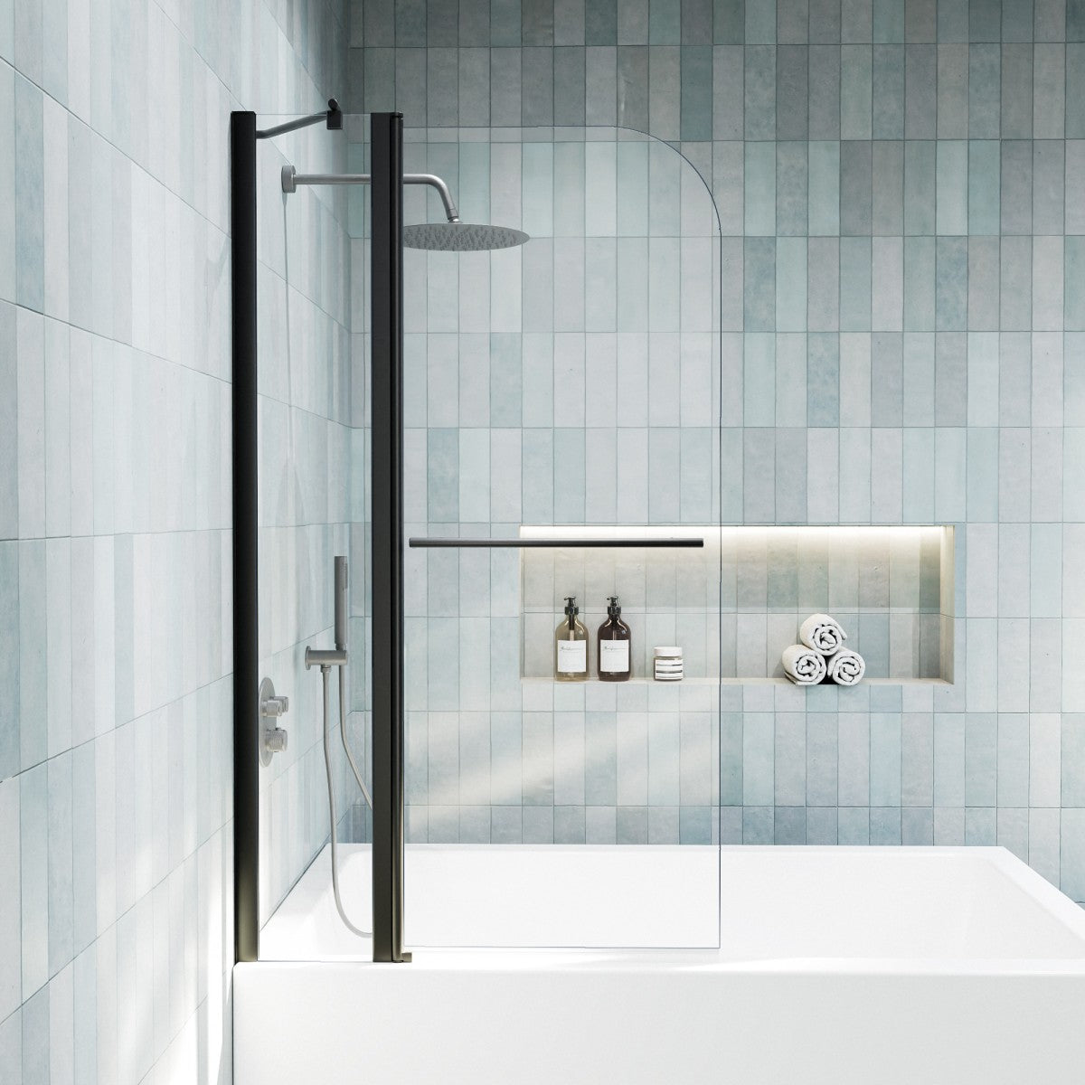 Classy-LB 33.2-34" x 58" Bathtub Screen Panel Pivot Swing Shower Door for Bathtub 180° Pivot 6mm Tempered Glass,Black