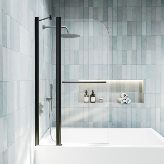 Classy-LB 33.2-34" x 58" Bathtub Screen Panel Pivot Swing Shower Door for Bathtub 180° Pivot 6mm Tempered Glass,Black