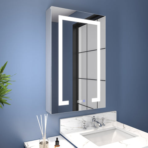 Boost-M1 20" W x 32" H Bathroom Narrow Light Medicine Cabinet with Lights and Mirror, Recessed or Surface, Left Hinge
