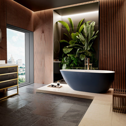 Allsumhome RockE 59" Imitation Natural Stone Freestanding Bathtub,Stone Touch,Prussian Blue,Scratch-proof,cUPC Certified