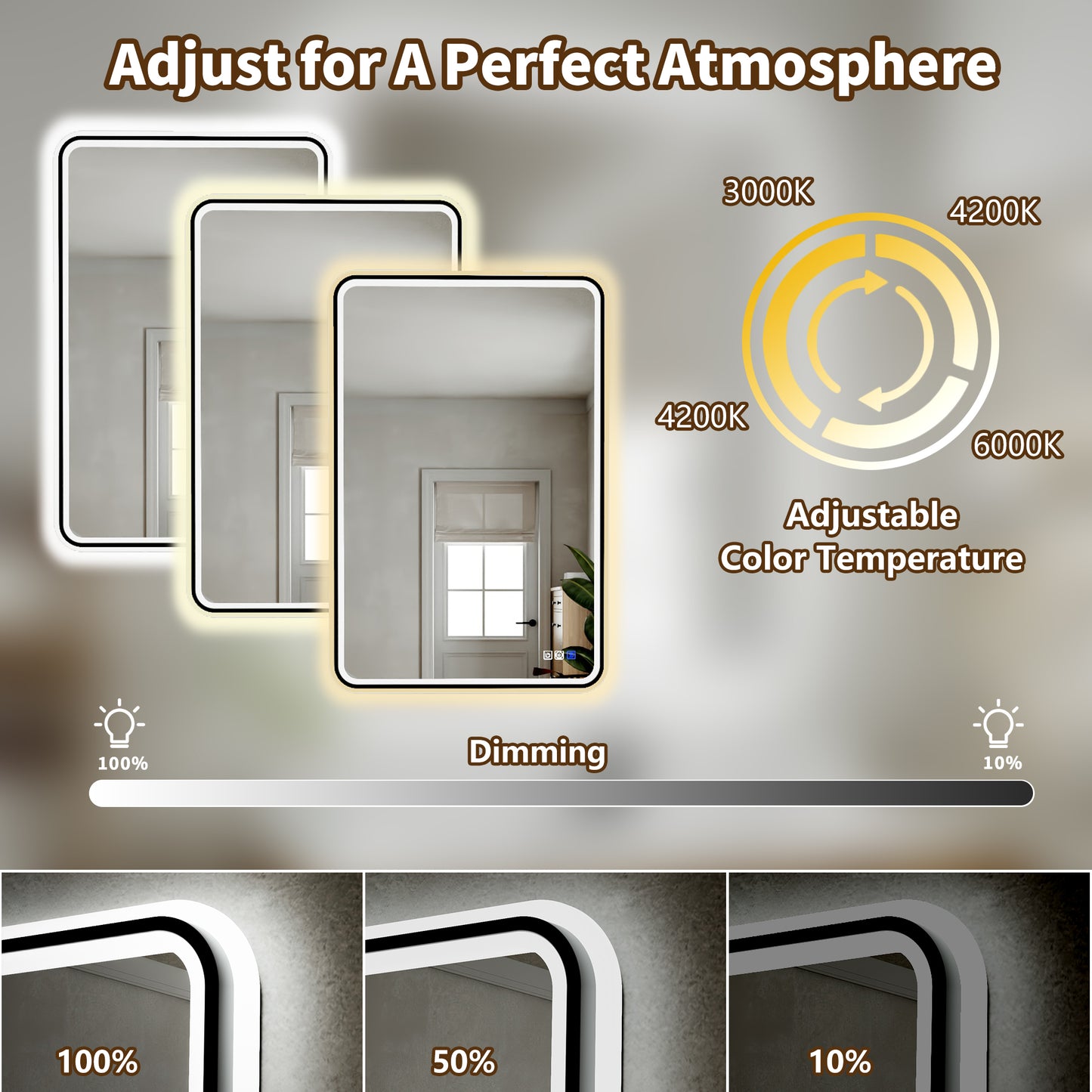 Lumina 24" W x 36" H LED Lighted Bathroom Mirror,High Illuminate, Inner & Outer Lighting,Anti-Fog, Dimmable,Black Frame with Rounded Corners