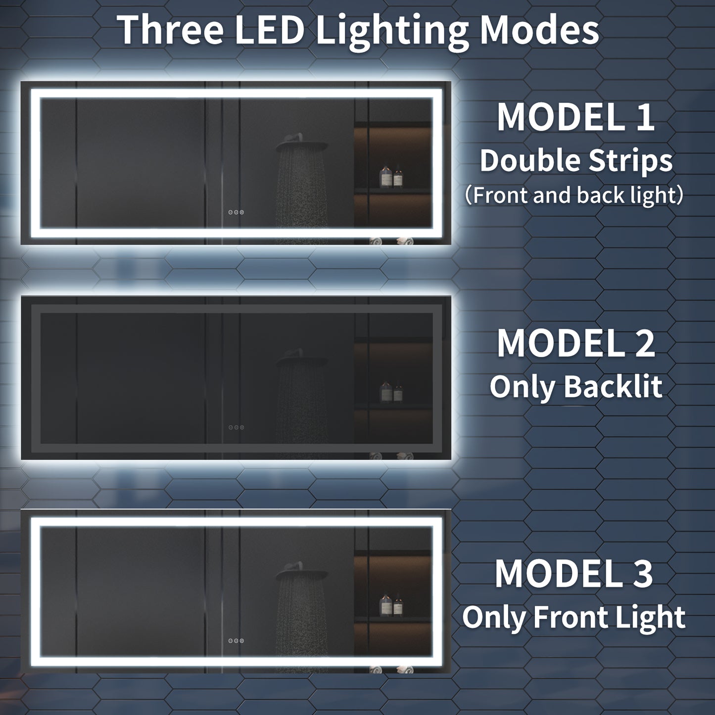 Apex 84" W x 32" H LED Bathroom Large Light Led Mirror,Anti Fog,Dimmable,Three Lighting Modes